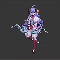 Anime Style Character With Sheep Horns Purple Hair And Pink Blue Ribbons In Traditional Outfit