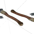Two Traditional Axes as Weapons with Metal Blades Wooden Handles and Braided Details