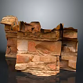 Artistic Stacked Stone and Wood Structure with Natural Textures and Layered Design