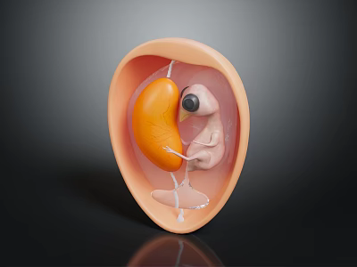 3D Anatomical Model Showing Kidney And Black Spherical Organ In Abdominal Cavity 3d model