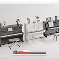 Colorful Musical Instruments And Art Supplies With Pianos Stools Music Sheets And Figurines