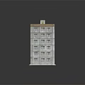 Cartoon Scene Of Multi story Apartment Building With Gray Walls Brown Roof Windows And Entrance