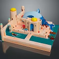 Whimsical Cartoon Scene With Yellow Domed Towers Blue Whale Building And Small Boats On Water