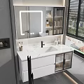 Sleek White Bathroom Vanity With Backlit Mirror Glass Door Cabinets And Bathtub