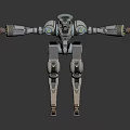 Humanoid Mechanical Robot With Extended Arms Green Accents And Metallic Body