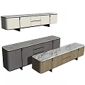 Modern TV Stand Design With Marble Top Drawers And Wooden Cabinets