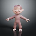 Pink Cartoon Monkey Character With Smiling Face And Open Arms On Black Background