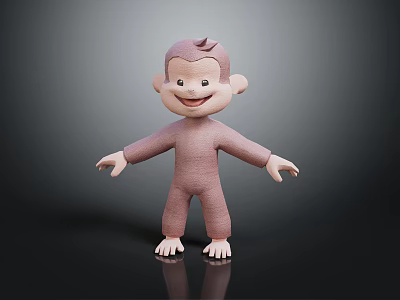 Pink Cartoon Monkey Character With Smiling Face And Open Arms On Black Background 3d model