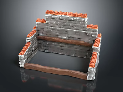 Square Structure Model With Gray Bricks Red Bricks And Wooden Base 3d model