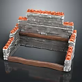 Square Structure Model With Gray Bricks Red Bricks And Wooden Base