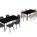 Modern Dining Table Set With Black Tabletop And Beige Gray Chairs 3d model