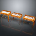 Classic Wooden Tables With Carved Details And Inlaid Tops Set of Three