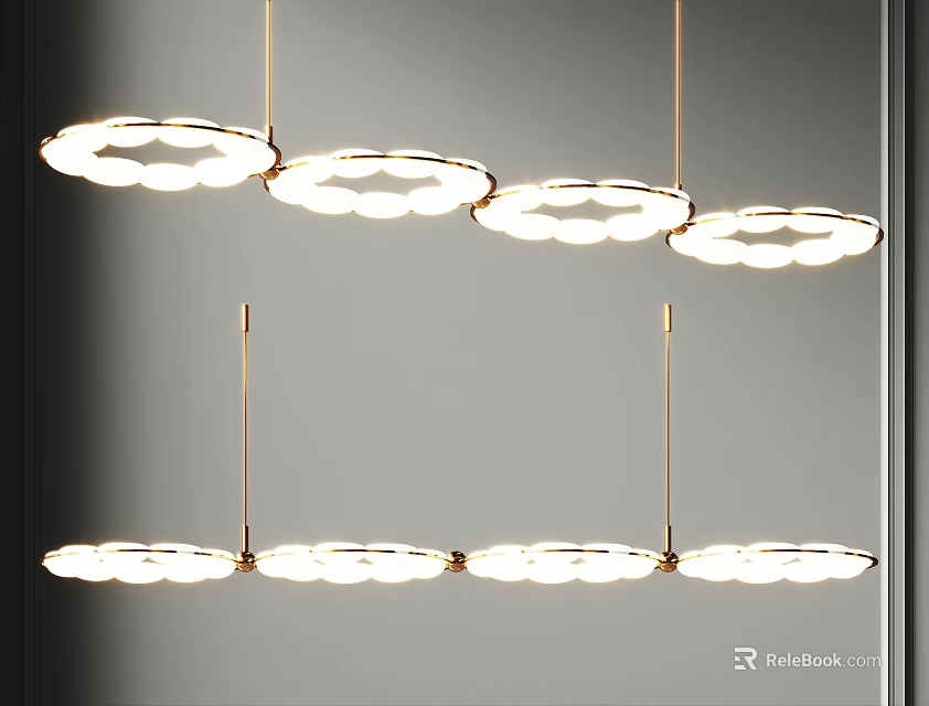 Modern Circular Pendant Lights With Gold Metal Frames And White LED Lighting 3d model