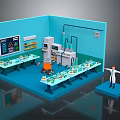 Laboratory Interior Design With Blue Walls Lab Tables Lab Equipment And Person In White Coat