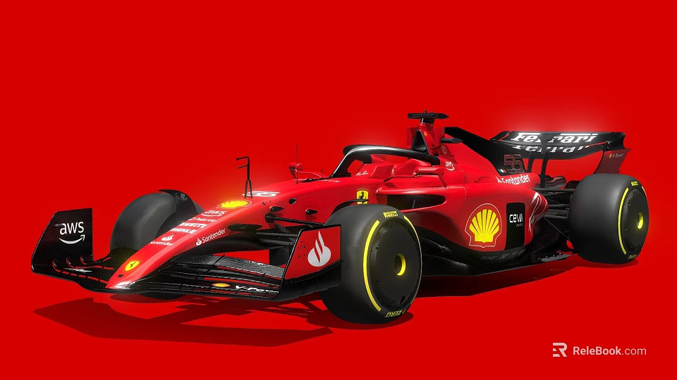 Ferrari Formula 1 Car With Red Background Shell Logo Streamlined Body And Black Rear Wing 3d model 