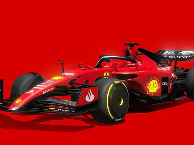 Ferrari Formula 1 Car With Red Background Shell Logo Streamlined Body And Black Rear Wing 3d model