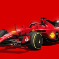 Ferrari Formula 1 Car With Red Background Shell Logo Streamlined Body And Black Rear Wing