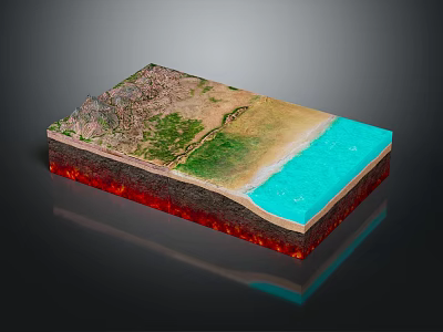 Garden Landscape with Green Vegetation Sandy Beach Water Area and Layered Natural Scenery 3d model