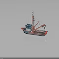 Vibrant Blue And Red Fishing Boat With Crane Arm Mast And Cabin Structure