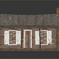 Rustic Wooden Cabin With Weathered Wood Roof Brick Chimney Front Porch And Shuttered Windows