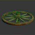 Vintage Wooden Cart Wheel With Spokes Hub And Rustic Circular Design