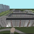 Multi story Red Brick School Building With Gray Roof And Green Lawns In Campus