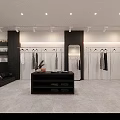 Modern Clothing Store Interior With Clothes On Racks Mirror Sofa And Display Table