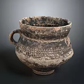 Ancient Handcrafted Carved Pottery Vessel With Textured Surface And Handle 3d model