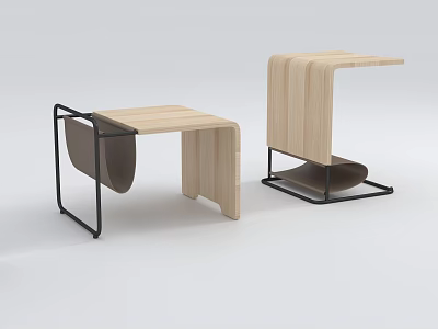 Modern Wooden Bedside Tables With Black Metal Frame And Sleek Design 3d model