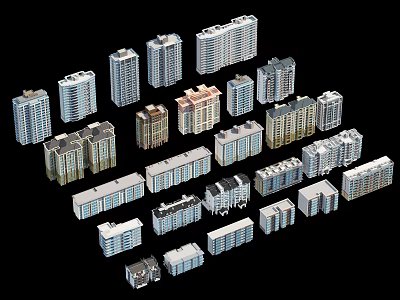 Various Modern Residential Buildings With Different Architectural Styles And Heights 3d model