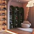 Bright Shoe Store Display With Shelves Shoes Green Racks Toys And Books