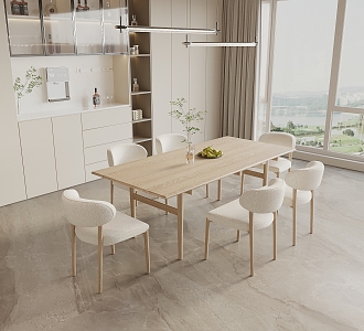 Log cream wind dining table and chair combination 3d model