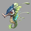 Vibrant Aquatic Seahorse With Blue Head Green Fins Large Eyes Curled Tail Green Decorative Features