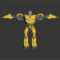Yellow Mechanical Robot Character With Extended Arms Metallic Armor Shiny Surface And Detailed Joints