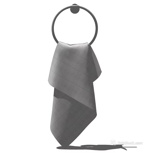 Soft Gray Folded Towel Hanging On Circular Hook For Bathroom Use 3d model 