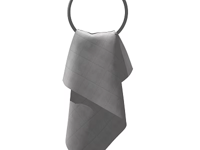 Soft Gray Folded Towel Hanging On Circular Hook For Bathroom Use 3d model