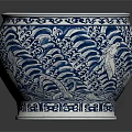 Traditional Chinese Blue and White Porcelain Jar With Intricate Sea Wave Patterns