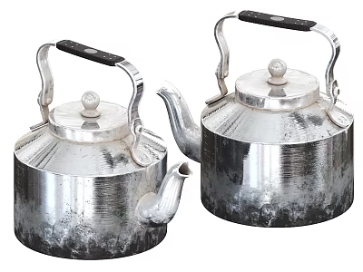 Two Classic Silver Metallic Teapots Featuring Black Handles And Textured Surface 3d model