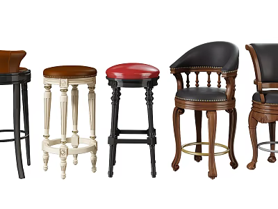 Assorted Design Bar Stools With Leather Seats And Wooden Legs For Home Decor 3d model