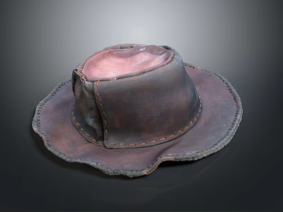Vintage Genuine Leather Hat With Stitched Brim And Distressed Finish For Daily Use 3d model
