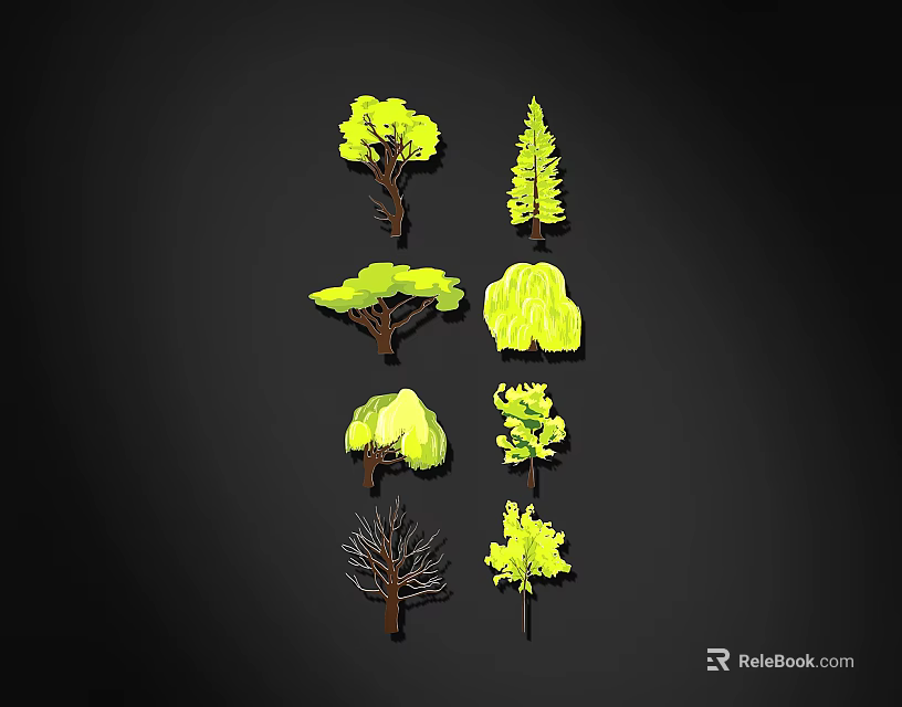 Various Green Tree Models With Different Shapes And Foliage Designs 3d model 