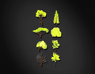 Various Green Tree Models With Different Shapes And Foliage Designs 3d model