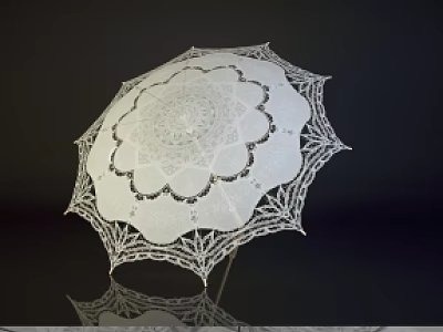 Elegant White Lace Umbrella with Wooden Handle and Delicate Floral Pattern Design for Daily Use 3d model