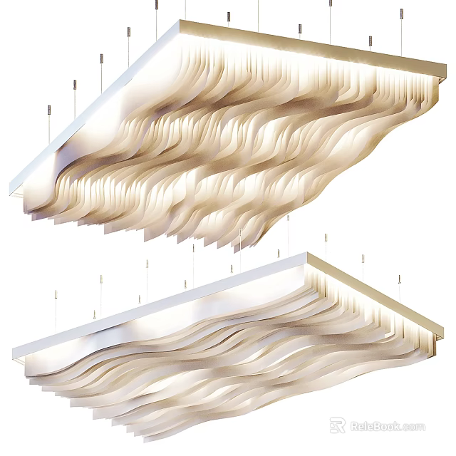 Elegant Modern Chandelier With Wave Like Curved White Metal Structure For Interior 3d model 