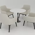 Round White Marble Top Dining Table Set with Four Beige Black Legs Chairs 3d model