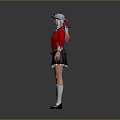 3D Game Character Wearing Red Coat Black Pleated Skirt With Hat Badge And White Socks