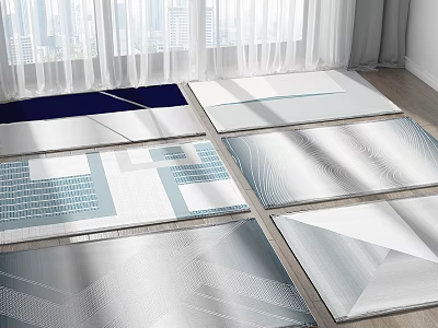 Modern Square Rugs With Geometric Patterns In Blue Gray White For Indoor Floor Decoration 3d model