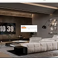 Modern Living Room Interior With White Sofa Black Coffee Table Large TV And Potted Plant