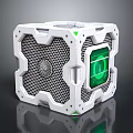 Futuristic White Cube Device With Mesh Panel Green Display And Geometric Edges 3d model