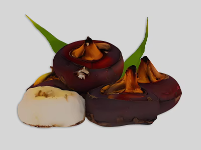 Organic Fresh Water Chestnuts With Red Skin White Flesh And Green Leaves 3d model